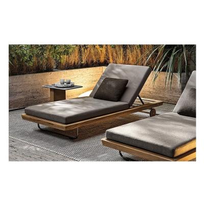 China Modern luxury wooden outdoor waterproof teak beach lounger poolside hotel sofa sun lounger Myanmar teak Myanmar cabriolet for sale