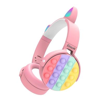 China Perfect Sound Cute Cat Headphones Pink Color Stylish Wired Cute Cat Earphone for Girls with RGB LED Light MIC for sale