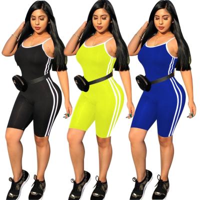 China Anti-Wrinkle Amazon Hot Sale Gym Fitness Rompers Sport Solid Color Bodycon Suspender Striped One Piece Jumpsuit for sale