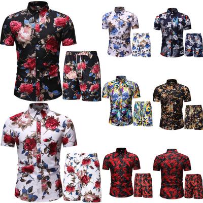 China 2021 QUICK DRY Amazon Hawaii Beach Flower Summer 2-Pieces Loose Plus Size Casual Shirt Shorts Two Piece Set for sale