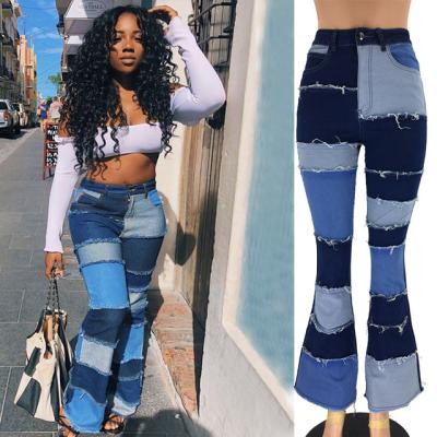 China Hot Selling Plus Size Bell Bottom Jeans Patchwork Waisted QUICK DRY Jeans High Tops Washed Rocket Jeans Women for sale