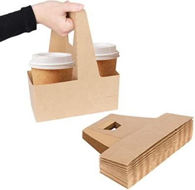 China Small 4-Cup Water-Repellent Kraft Cardboard Beverage Carrier with Convenient Handles for Hot or Cold Beverages for sale