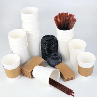 China LOGO Printing Disposable Take Away Disposable Custom Hot Drink Coffee Paper Cup With Lid And Sleeve for sale