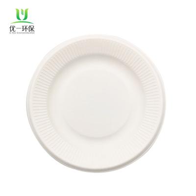 China Sugar Cane Fiber Food Plates Disposable 100% Compostable Disposable Fast Food Dishes Cake Corrugated Edge Dish for sale