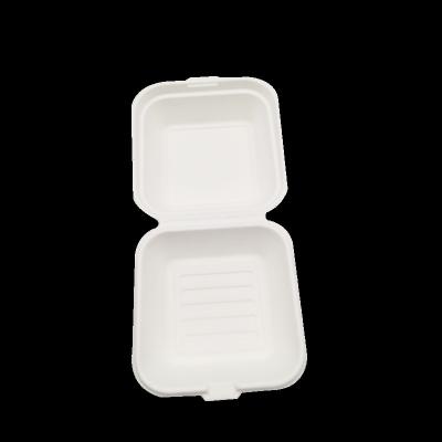 China Compostable Eco Bagasse Clamshell Fast Food Container Box Oil-Repellent Food Packaging Tableware for sale