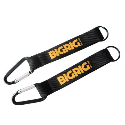 China Plain High Quality Black Carabiner Hooks Custom Silk Screen Printing Carabiner Shorts Lanyard for sale