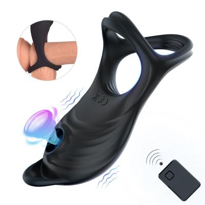 China 5 Frequency Sucking + Vibration Radio Lock Sperm Remote Control Male Sucking Ring 5 Frequency Sucking Vibration Ring for sale