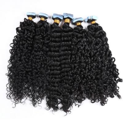 China Directly Wholesale 100% Remy Tape In Hair Extensions Drawn By Unprocessed Double Curly for sale