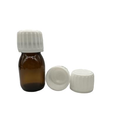 China Pilfer-Proof 28mm White temper evident cap with plug insert for Amber Glass syrup Bottles for sale