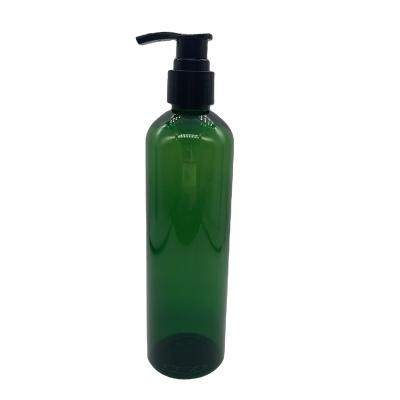 China Personal Skin Care Packaging 8oz Green Cosmo round pet plastic bottle with lotion pump dispenser for sale