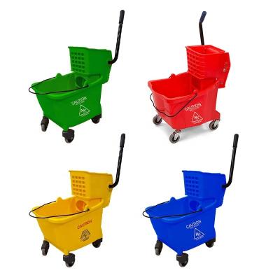 China Viable Cheap Industries Yellow Plastic PP Trolley Square Mop Bucket With Side Press Wringer For Floor Cleaning for sale