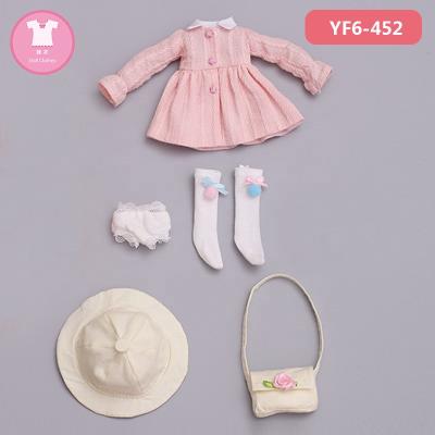 China Fullset Custom Pink Color BJD Girl Doll With Hat Bag Kawaii Long Sleeve Dress 6 Inch Dolls for sale