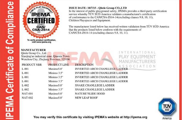 IPEMA CERTIFICATION - QITELE GROUP CO., LTD CHINA