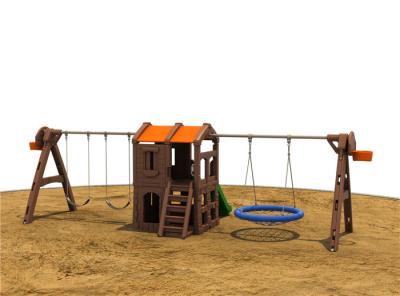 China Orange Single Children Swing Sets With Playhouse Galvanized Post for sale