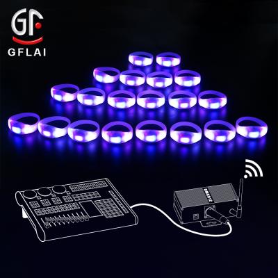 China ABS+Silicone GFLAI Party Supplier Custom Logo Flashing Lights Up Dmx Wristband RFID LED Remote Control Wristband for sale