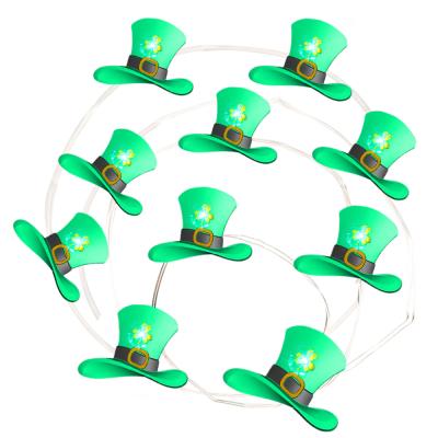 China St Patrick's Day Battery Operated Flashing String Lights Festival Decoration Green Lucky Clover 8 Modes LED Four Leaf Clover Hat for sale