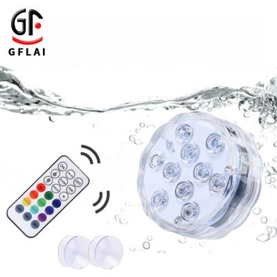 China GFLAI 7cm IP68 Residential Waterproof Suction Cup 10 LED Underwater Swimming Pool Remote Control Lights RF for sale