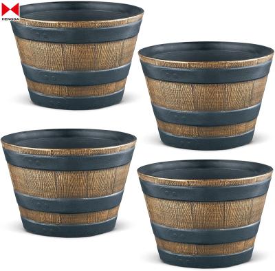 China Eco-Friendly Plant Pot Round Whiskey Barrel Resin Planter Suitable For Indoor Outdoor for sale