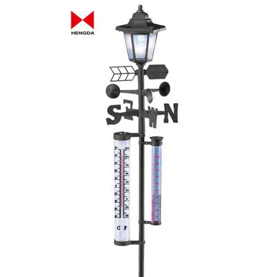 China Large Tube Eco-friendly Outdoor Thermometer Wind Directional Solar Rain Gauge Decoration Weather Station Light Vane for sale