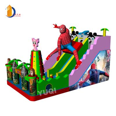 China YUQI Outdoor Playground Designs Inflatable Spider And Pig Theme Fun City Slide With Climbing In Hot Sale for sale