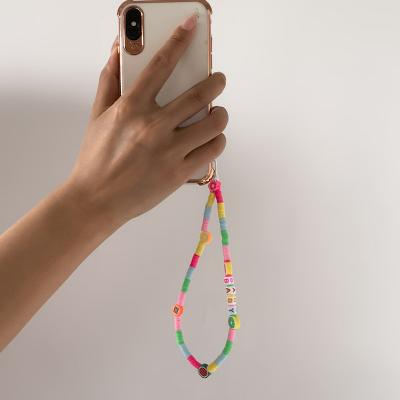 China 2022 BABY Anti-lost Letter Beaded Soft Anti-lost Rainbow Fruit Phone Chain Lanyard Charm Ceramic Mobile Strap For Girls Phone Neckerchief Keys for sale