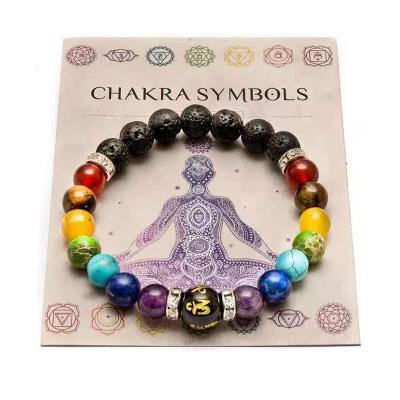 China Cute 7 Chakra Bracelet with Meaning Cardfor Women Men Natural Crystal Healing Anxiety Jewelery Mandala Yoga Meditation Bracelet Gift for sale