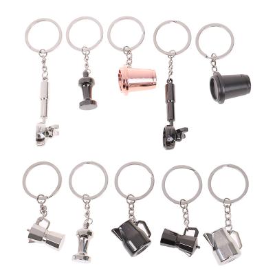 China Custom Design Creative Wholesale Style Coffee Key Chain Coffee Maker Portable Keychain Coffee Pitcher Handle Key Ring Portable Coffeeware Accessories for sale