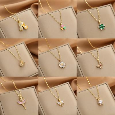 China 2022/Wholesale Gold Sporty Casual Necklace For Women Stainless Steel Peanut Mermaid Heart Butterfly Pendant Necklace Women Zircon Jewelry for sale