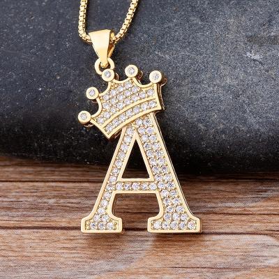 China Wholesale 2022 New Zircon A-Z Crown Alphabet Initial Name Jew Pendant Necklace Hip-Hop Fashion Punk Style Copper Chain Luxury Casual/Sporty for sale