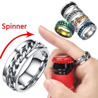 China Ring Gift Men's Titanium Steel Corkscrew Ring Stainless Steel Chain Link Chain Spinner Cute Women Fashion Rotating Link Men for sale