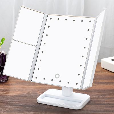 China HD Lit Led Storage Box Portable Vanity Table Standing Table Makes Up Light Mirror Girls Cosmetic Mirror for sale