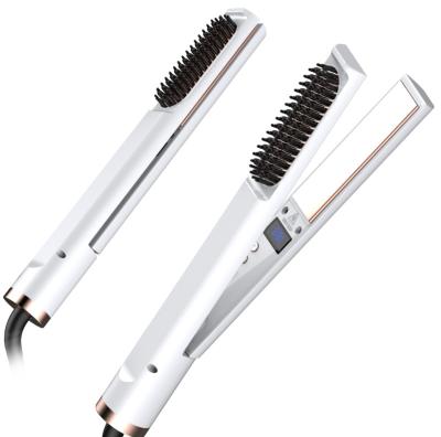 China Luxury Electric Flat Iron 2 in 1 PTC Hair Straightener Curler Hair Straightener Heating Straight Brush for sale