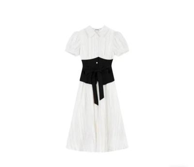 China Sustainable Custom Polo Collar Waist Skirt French Mid-Length Short-Sleeved Dress for sale