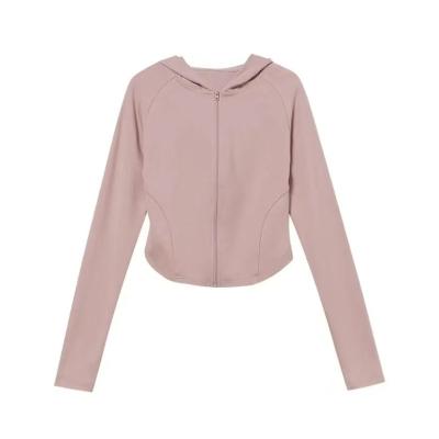 China Other Custom Solid color Yoga stretch fit hoodie cut jacket for women for sale