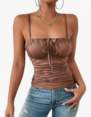 China QUICK DRY Custom Casual Solid Color Front Lace-Up Halter Top for Women for sale