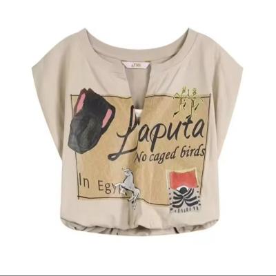 China Other Custom Letter-Print Pullover Loose Sleeveless T-Shirt for sale