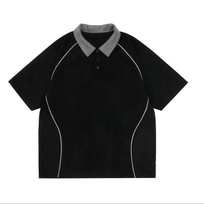 China Other Custom American Retro Loose Lapel Casual Men's Contrast Color Polo Shirt for sale