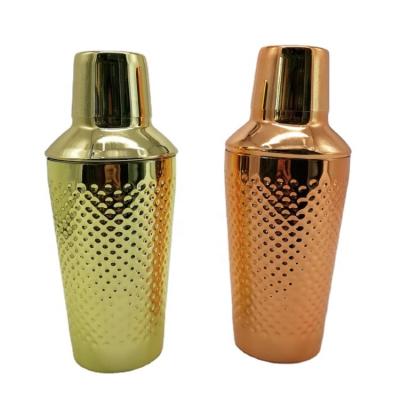 China New Arrival 20oz/600ml Metal Copper Gold Plated Stainless Steel Bartender Cocktail Shaker Mixer With Hammered Dots for sale