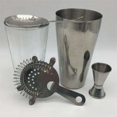 China Bartender's Viable Cocktail Boston Shaker Jigger Strainer Set 28/16oz Stainless Steel for sale