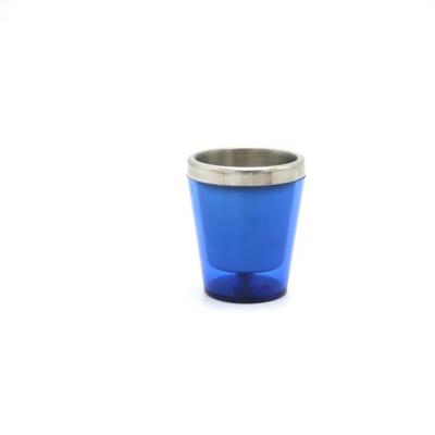 China 1OZ/30ml Stainless Steel Viable Double Wall Cocktail Drinking Shot Glass Jigger With Customized Color Plastic Shell for sale