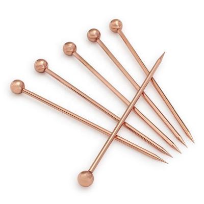 China Amazon Sustainable Copper Plated Stainless Steel Bar Cocktail Olive Martini Fruit Picks Sticks Stirrers for sale