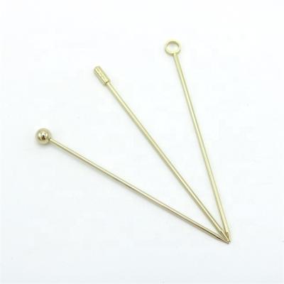 China Viable Shiny Gold Plated Cocktail Olive Martini Appetizer Fruit Cake Dessert Sandwich Cheese Pick Stick Cocktail Skewer Toothpick for sale