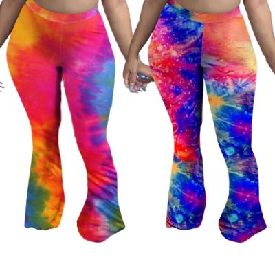 China 2021 Breathable Women Tie Dye Street Casual Bell Bottom Pants High Waist Ladies Pants for sale