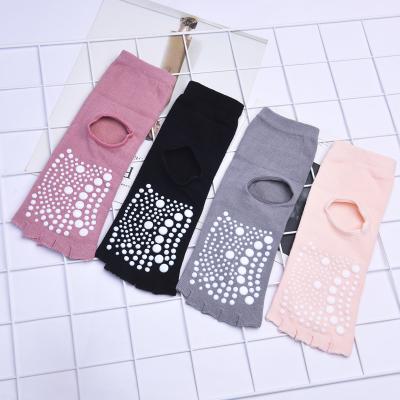 China Custom Anti-Slip Logo Ballet Half Finger Yoga Socks Women Antibacterial Socks Cotton Breathable Sport Pilates Gym Socks Dropshipping for sale