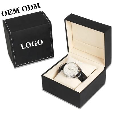 China OEM PU Leather Watch Box China Manufacturers PU Leather Logo Elegant Black Jewelry Box Custom Made for sale