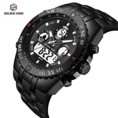 China Luminous Movement Luxury Wrist Watch GOLDENHOUR Alarm Mens Quartz Hands Synchronize Chronograph for sale