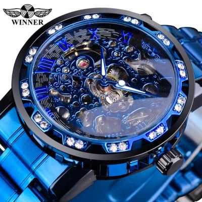 China New Brand Automatic Skeleton Top Luxury Business Watch Diamond Mechanical Watch Stainless Steel Winner Date OEM/ODM Luminous Male C for sale