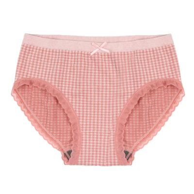 China Popular Cotton Plaid Underwear Breathable Women's Seamless Mid Waist Lace Up Briefs Breathable Women for sale