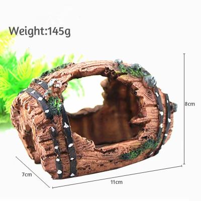 China Europe aquarium wine barrel cave landscaping resin aquarium decoration aquarium ornament artificial wine barrel for sale