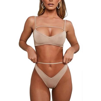 China Anti-UV Women's Sexy Cutout Strappy High Waist Thong 2PCS Swimsuit Bikini Sets for sale